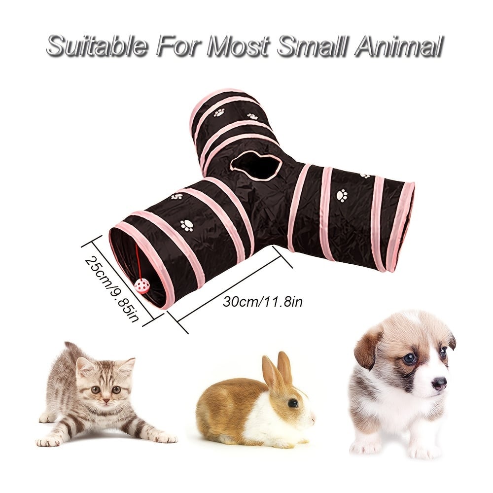 Foldable Polyester Cat Tunnel with Striped Pattern – 3-Way Interactive Y-Shaped Cat Teaser Toy for Climbing and Play