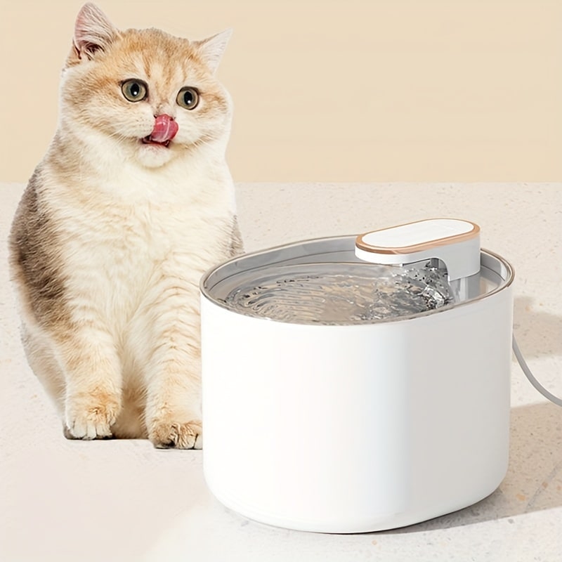 Super quiet pet water fountain with a 101oz/3L capacity, automatically shuts off when water is low, rechargeable via USB.