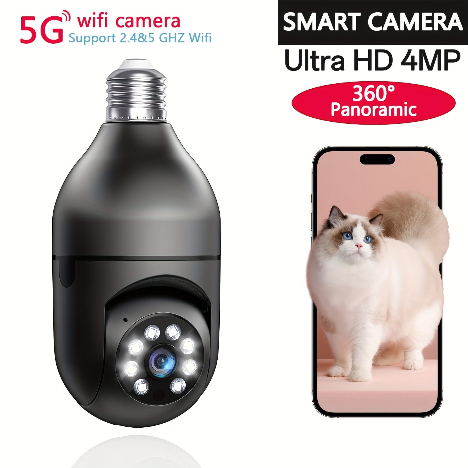 Pet Camera with Video and Audio, WiFi 5G/2.4GHz, Two-Way Talk, 360-Degree Motion Detection, Color Night Vision, Built-in Alarm, Works with Alexa.