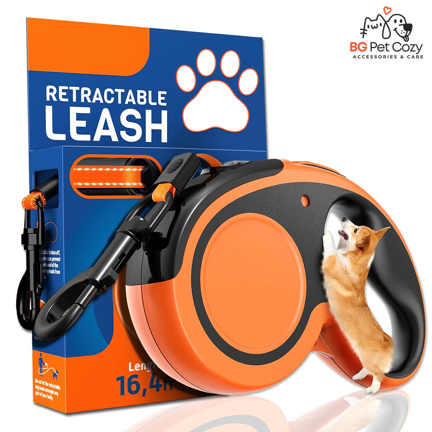 Retractable Dog Leash 16ft - Heavy Duty, Reflective, Tangle-Free for Dogs up to 110lbs