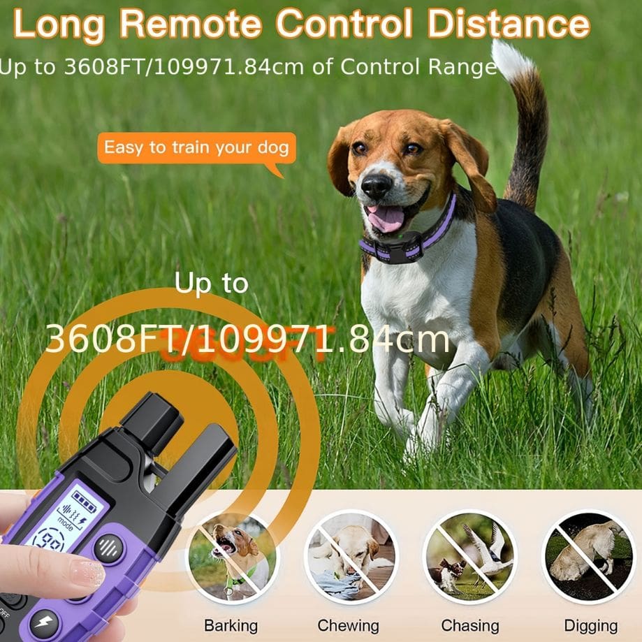 Dog Training Collar with 3 Modes - 3600Ft Remote Control, Rechargeable, Waterproof