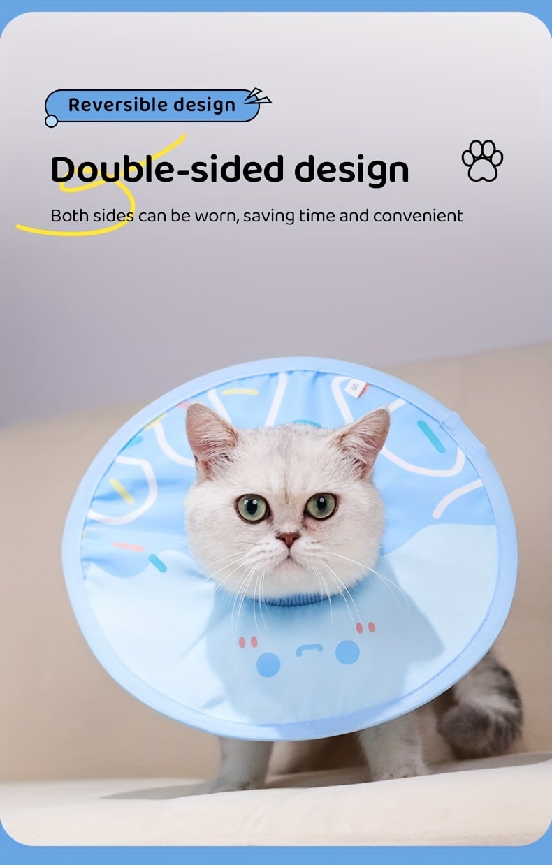 Cartoon Cat-Shaped Waterproof Recovery Collar - Protective Cone Made of Comfortable Polyester, Easy to Clean and Adjust, for Cats and Dogs Post-Surgery, Prevents Licking and Biting