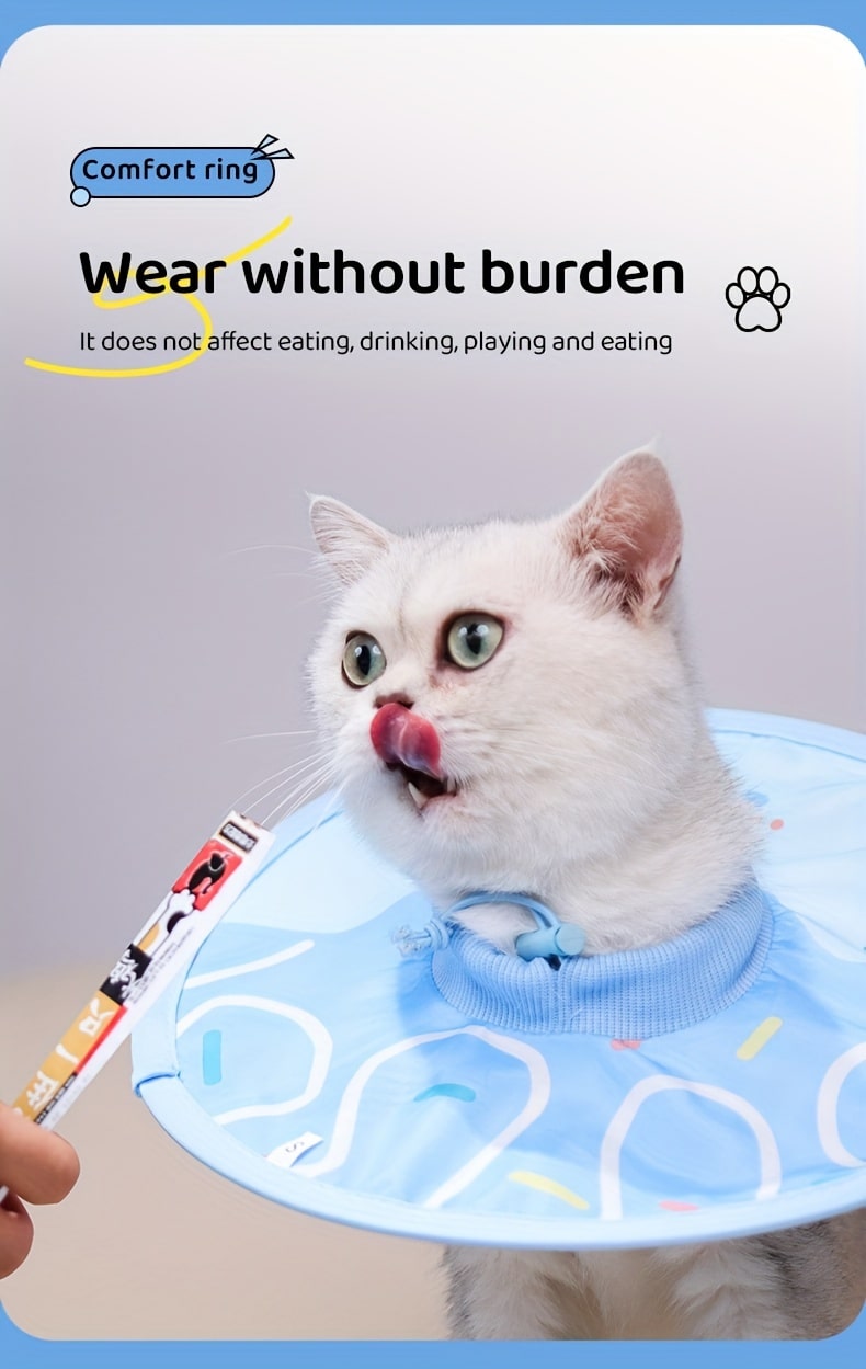 Cartoon Cat-Shaped Waterproof Recovery Collar - Protective Cone Made of Comfortable Polyester, Easy to Clean and Adjust, for Cats and Dogs Post-Surgery, Prevents Licking and Biting