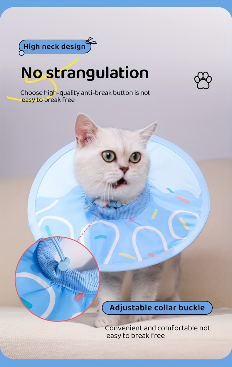 Cartoon Cat-Shaped Waterproof Recovery Collar - Protective Cone Made of Comfortable Polyester, Easy to Clean and Adjust, for Cats and Dogs Post-Surgery, Prevents Licking and Biting