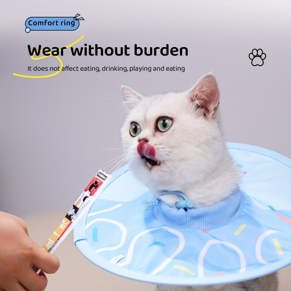 Cartoon Cat-Shaped Waterproof Recovery Collar - Protective Cone Made of Comfortable Polyester, Easy to Clean and Adjust, for Cats and Dogs Post-Surgery, Prevents Licking and Biting