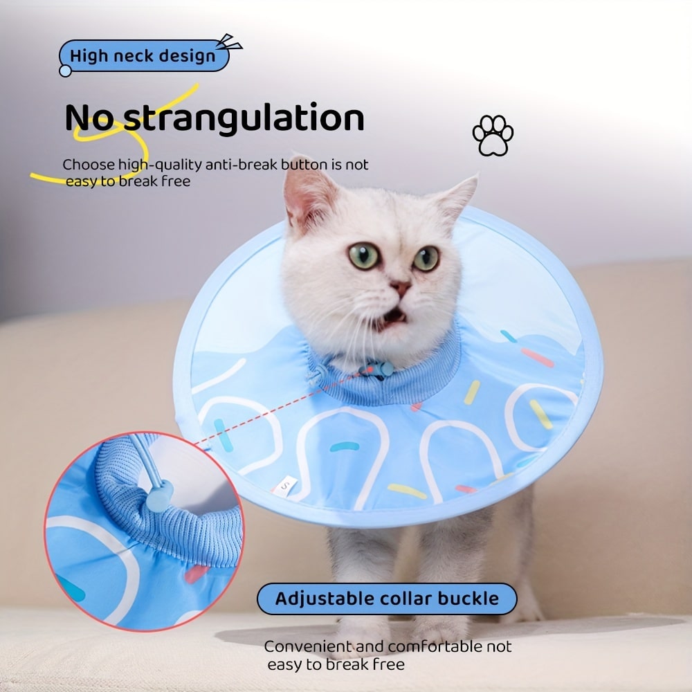 Cartoon Cat-Shaped Waterproof Recovery Collar - Protective Cone Made of Comfortable Polyester, Easy to Clean and Adjust, for Cats and Dogs Post-Surgery, Prevents Licking and Biting