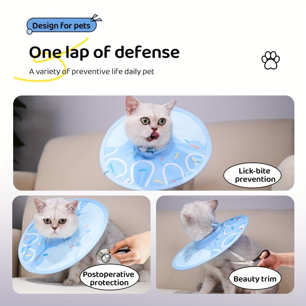 Cartoon Cat-Shaped Waterproof Recovery Collar - Protective Cone Made of Comfortable Polyester, Easy to Clean and Adjust, for Cats and Dogs Post-Surgery, Prevents Licking and Biting