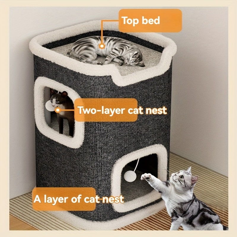 Modern Multi-Level Cat Villa - Cozy, Durable Cat House with Sisal Scratching Post - The Perfect Haven for Cats in Every Season