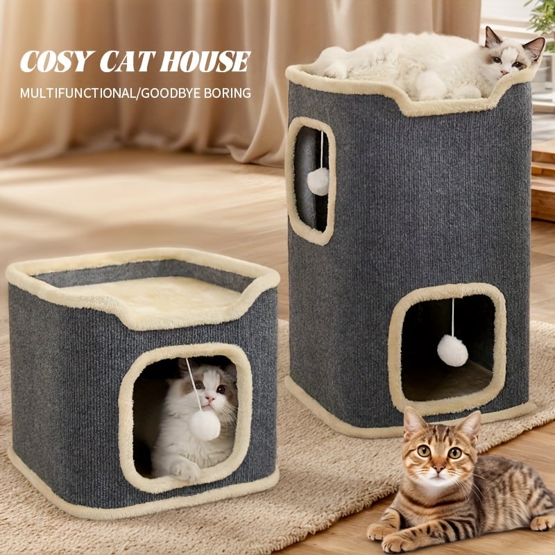 Modern Multi-Level Cat Villa - Cozy, Durable Cat House with Sisal Scratching Post - The Perfect Haven for Cats in Every Season