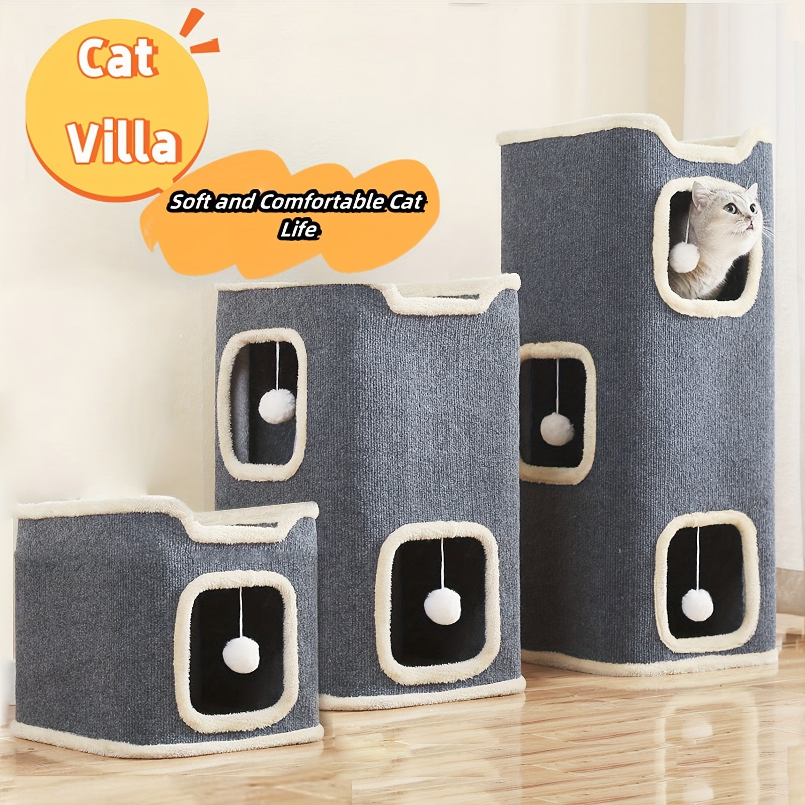 Modern Multi-Level Cat Villa - Cozy, Durable Cat House with Sisal Scratching Post - The Perfect Haven for Cats in Every Season