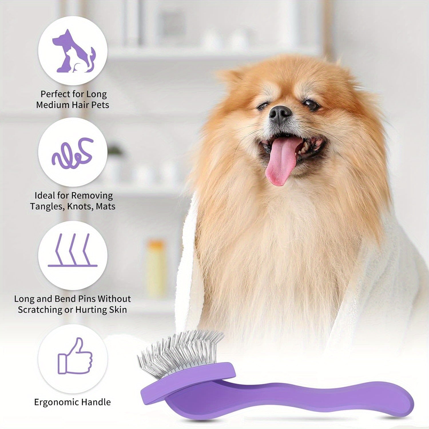 Curved Face Grooming Brush for Pets - Gentle Massage Brush for Dogs and Cats - Professional Detangling Tool for Mats, Easy to Clean and Durable Design