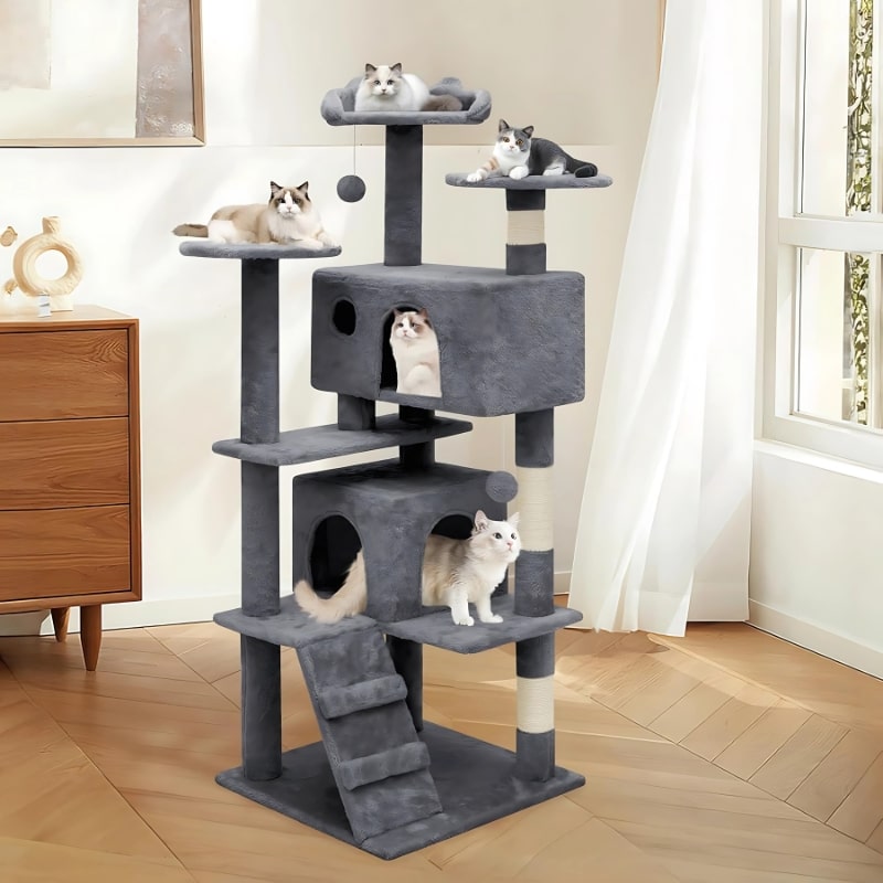 54in Multi-Functional Cat Tower - Integrated Tower for Play, Scratching, and Resting