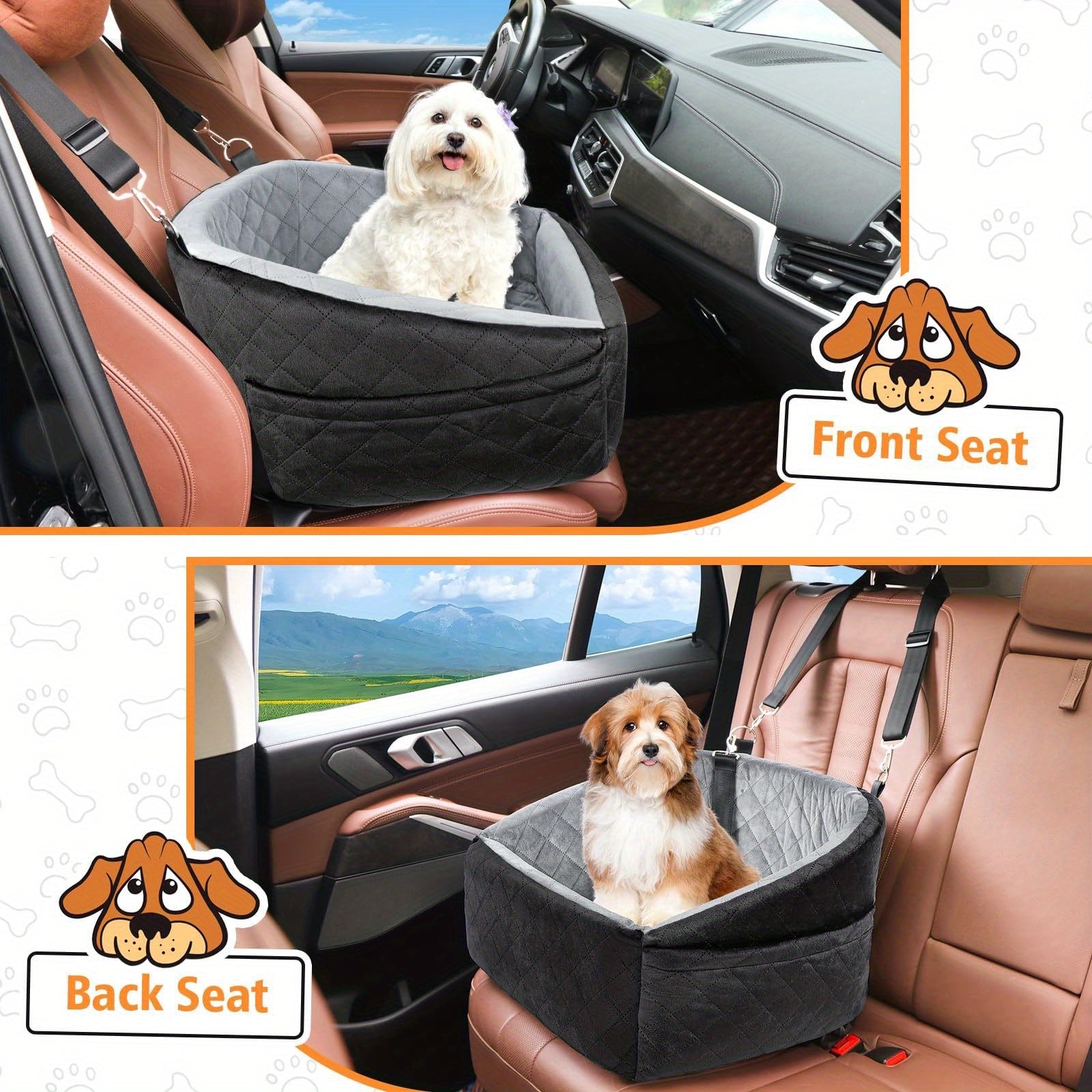 Booster Seat for Small and Medium Dogs Made of Memory Foam, Elevated Pet Car Seat with Washable Cover, Storage Pocket, and Travel Safety