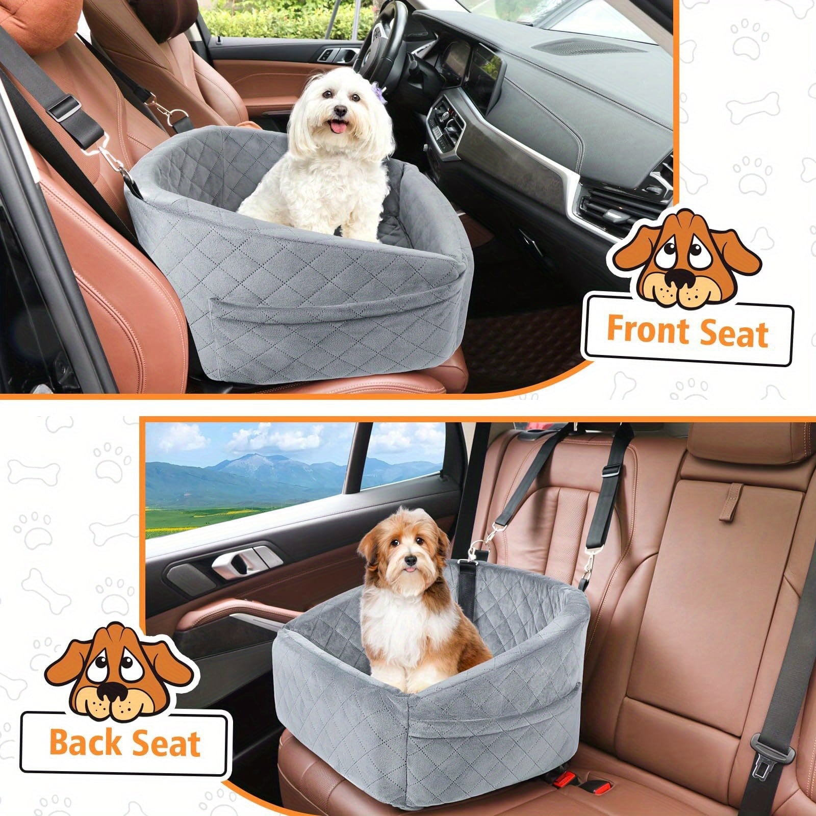 Booster Seat for Small and Medium Dogs Made of Memory Foam, Elevated Pet Car Seat with Washable Cover, Storage Pocket, and Travel Safety