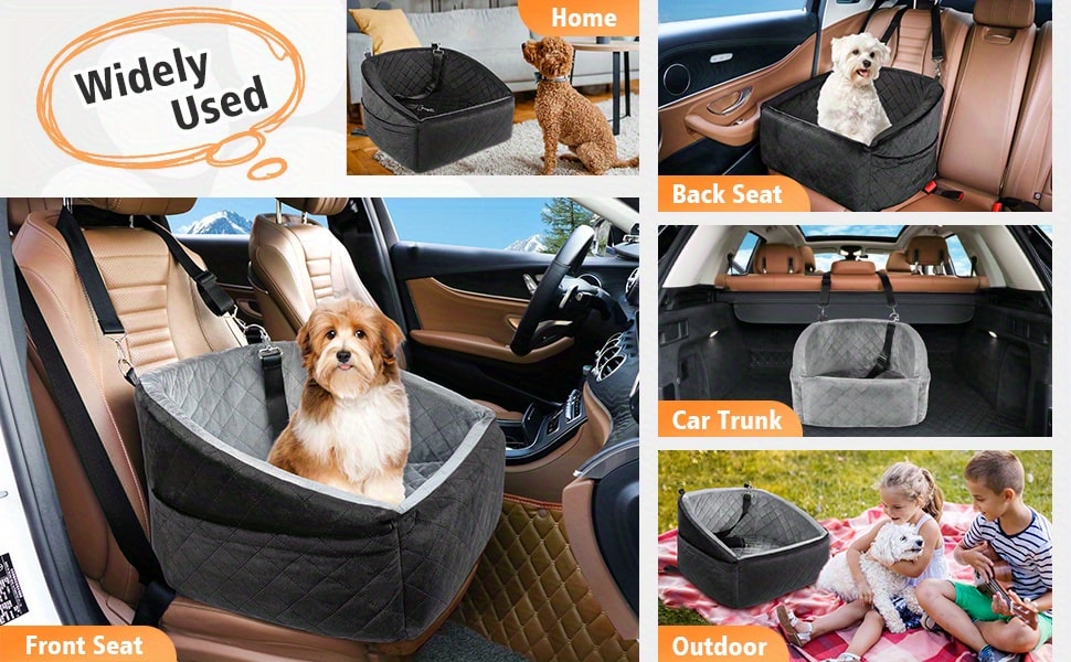 Booster Seat for Small and Medium Dogs Made of Memory Foam, Elevated Pet Car Seat with Washable Cover, Storage Pocket, and Travel Safety