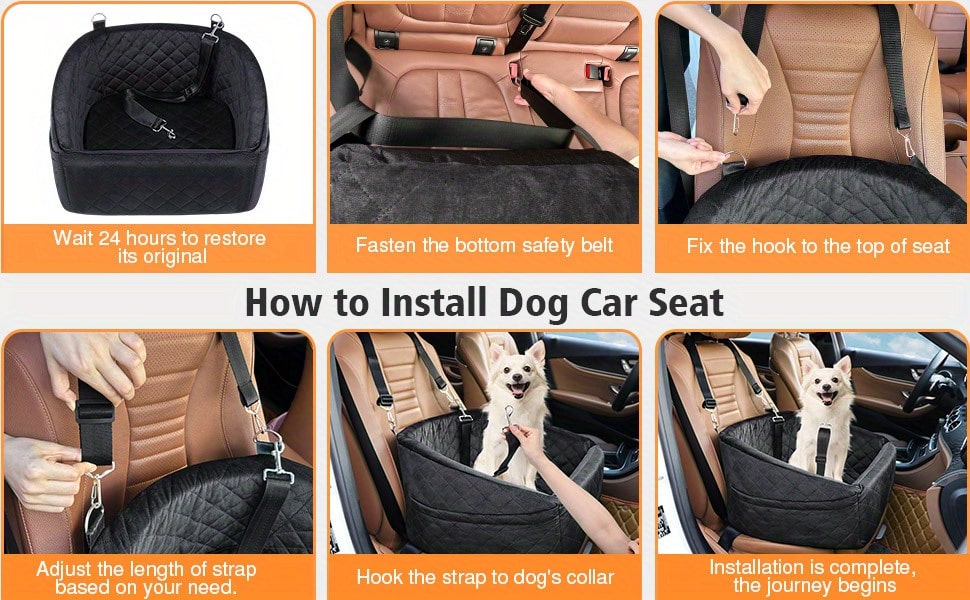 Booster Seat for Small and Medium Dogs Made of Memory Foam, Elevated Pet Car Seat with Washable Cover, Storage Pocket, and Travel Safety