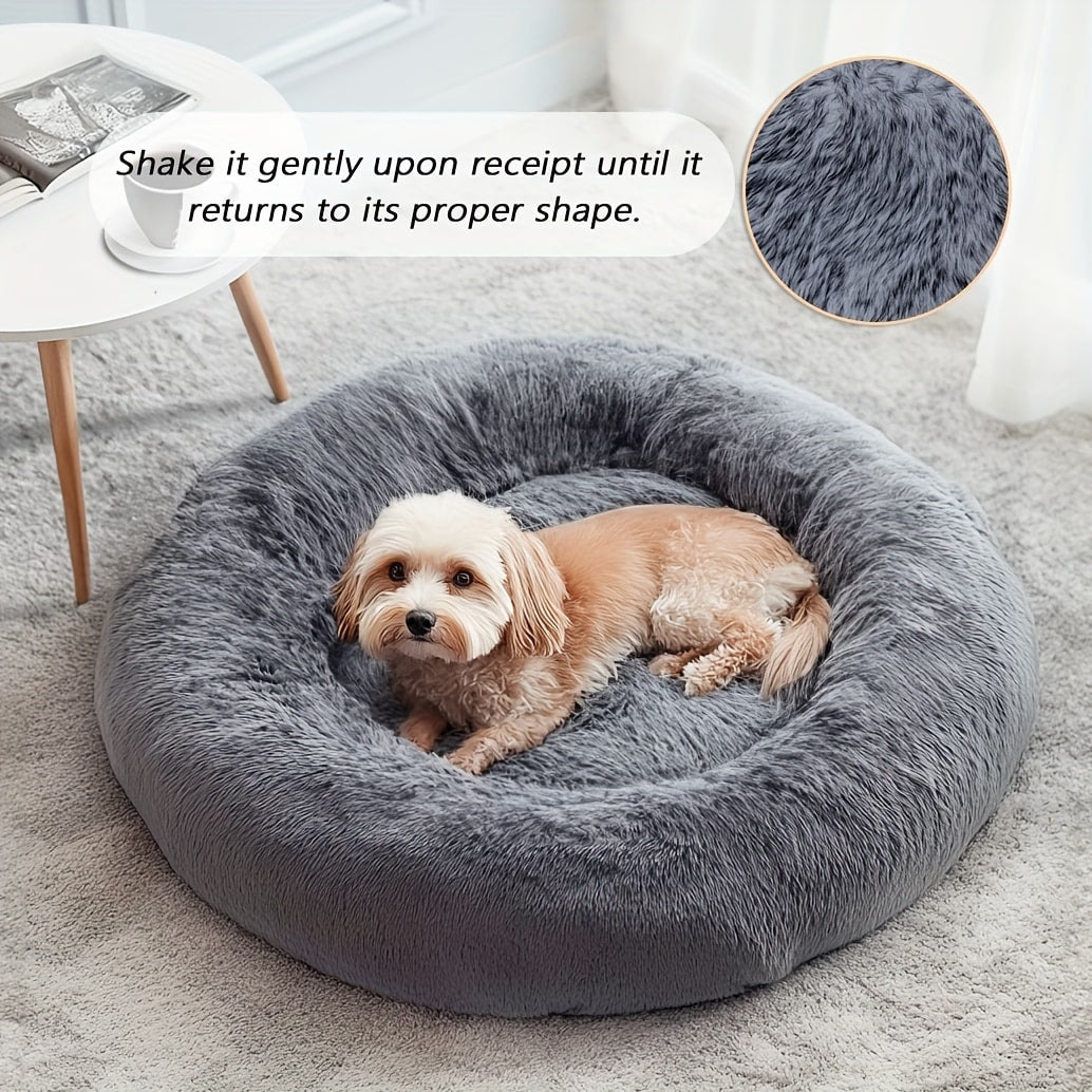 Round Plush Pet Bed - Made with Soft Faux Fur, Warm Cushion Padding, Non-Slip Base, Available in 6 Sizes, Multiple Colors - Suitable for Small, Medium, and Large Pets.