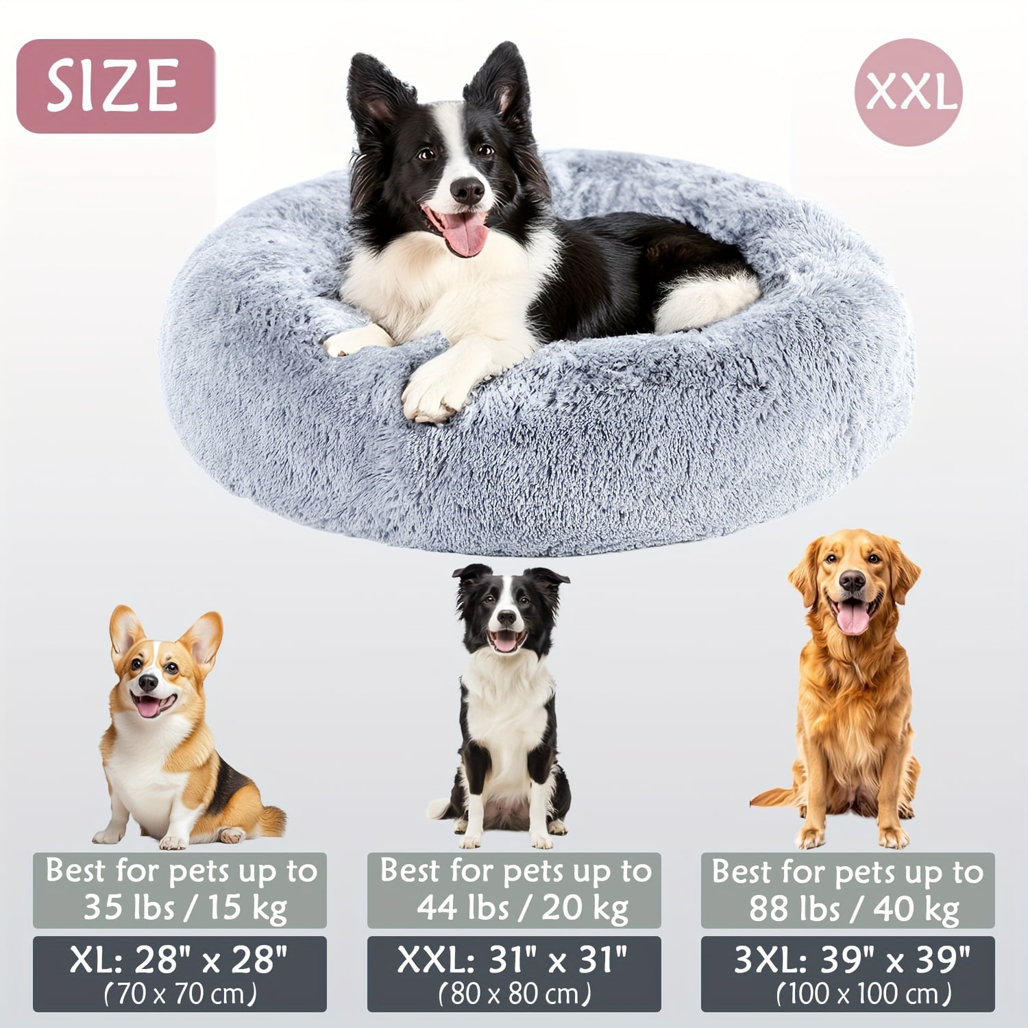 Round Plush Pet Bed - Made with Soft Faux Fur, Warm Cushion Padding, Non-Slip Base, Available in 6 Sizes, Multiple Colors - Suitable for Small, Medium, and Large Pets.