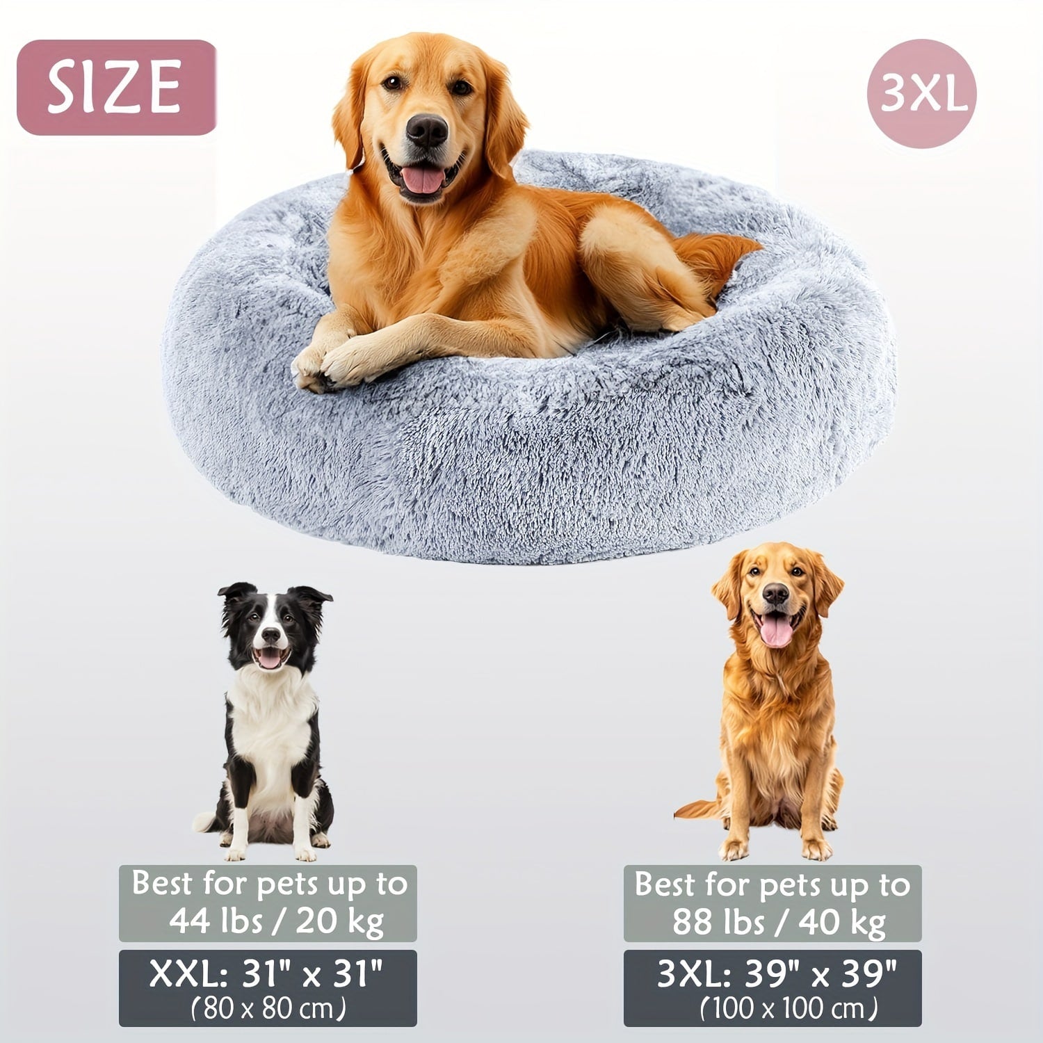 Round Plush Pet Bed - Made with Soft Faux Fur, Warm Cushion Padding, Non-Slip Base, Available in 6 Sizes, Multiple Colors - Suitable for Small, Medium, and Large Pets.