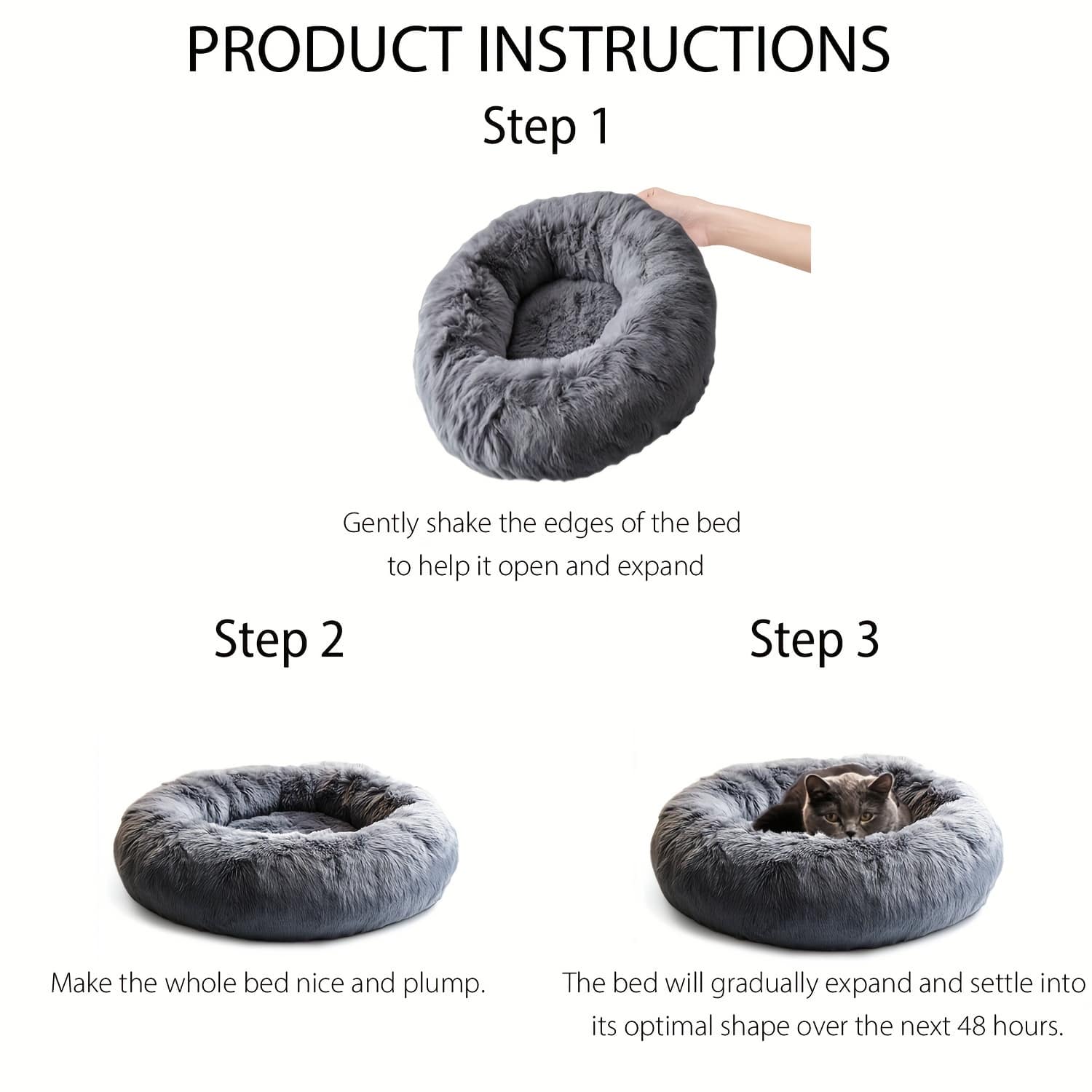 Round Plush Pet Bed - Made with Soft Faux Fur, Warm Cushion Padding, Non-Slip Base, Available in 6 Sizes, Multiple Colors - Suitable for Small, Medium, and Large Pets.