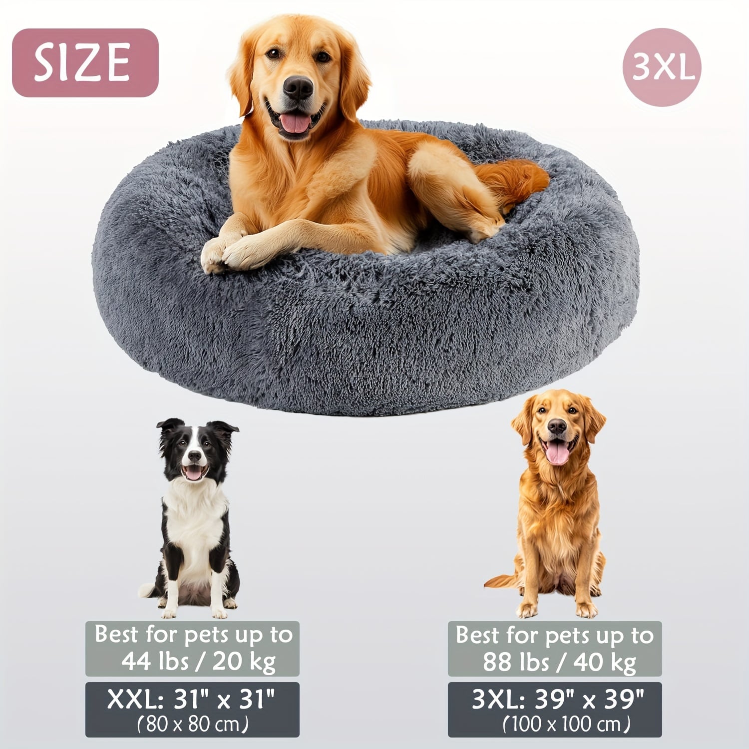 Round Plush Pet Bed - Made with Soft Faux Fur, Warm Cushion Padding, Non-Slip Base, Available in 6 Sizes, Multiple Colors - Suitable for Small, Medium, and Large Pets.