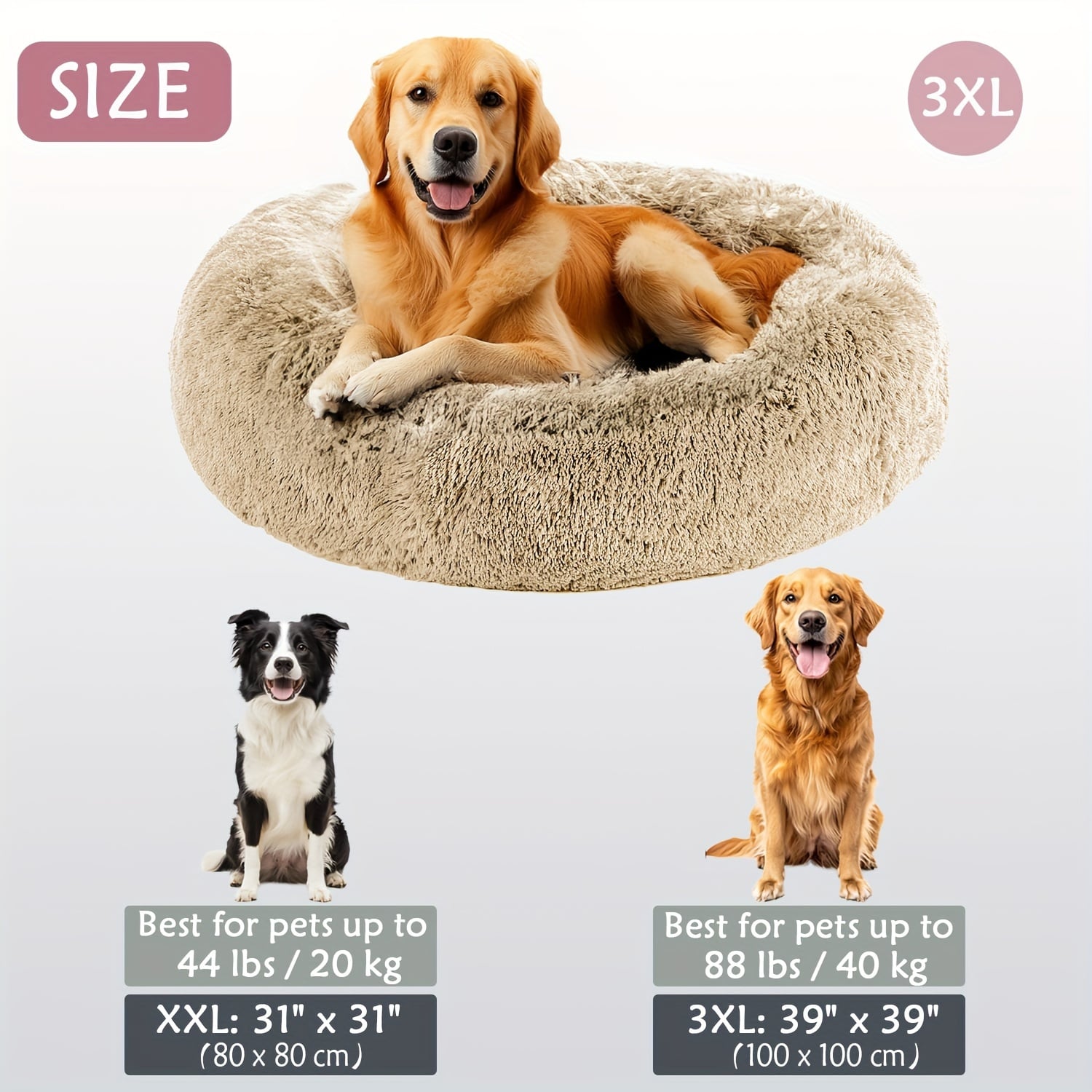 Round Plush Pet Bed - Made with Soft Faux Fur, Warm Cushion Padding, Non-Slip Base, Available in 6 Sizes, Multiple Colors - Suitable for Small, Medium, and Large Pets.