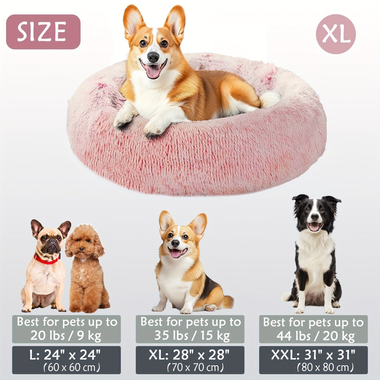 Round Plush Pet Bed - Made with Soft Faux Fur, Warm Cushion Padding, Non-Slip Base, Available in 6 Sizes, Multiple Colors - Suitable for Small, Medium, and Large Pets.