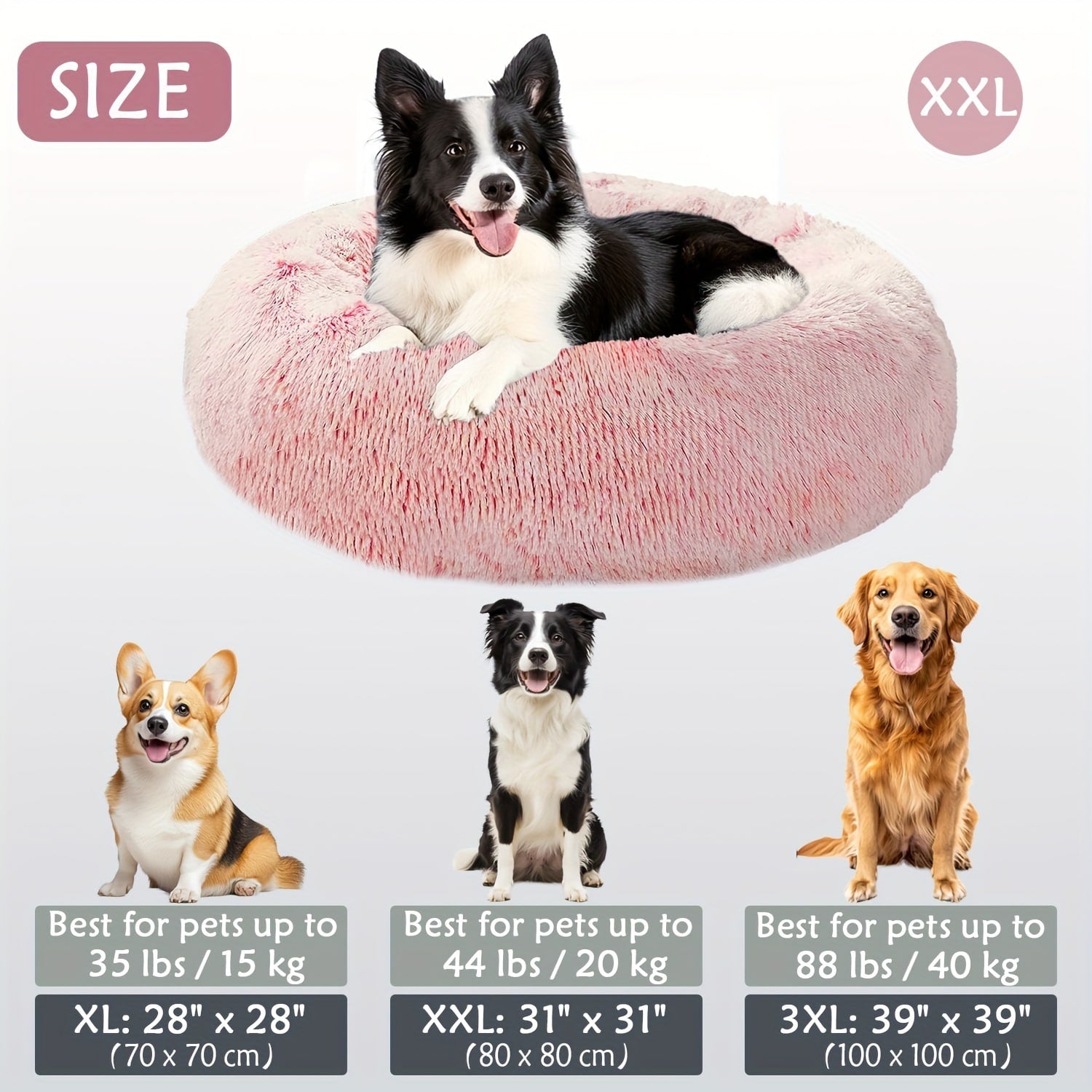 Round Plush Pet Bed - Made with Soft Faux Fur, Warm Cushion Padding, Non-Slip Base, Available in 6 Sizes, Multiple Colors - Suitable for Small, Medium, and Large Pets.