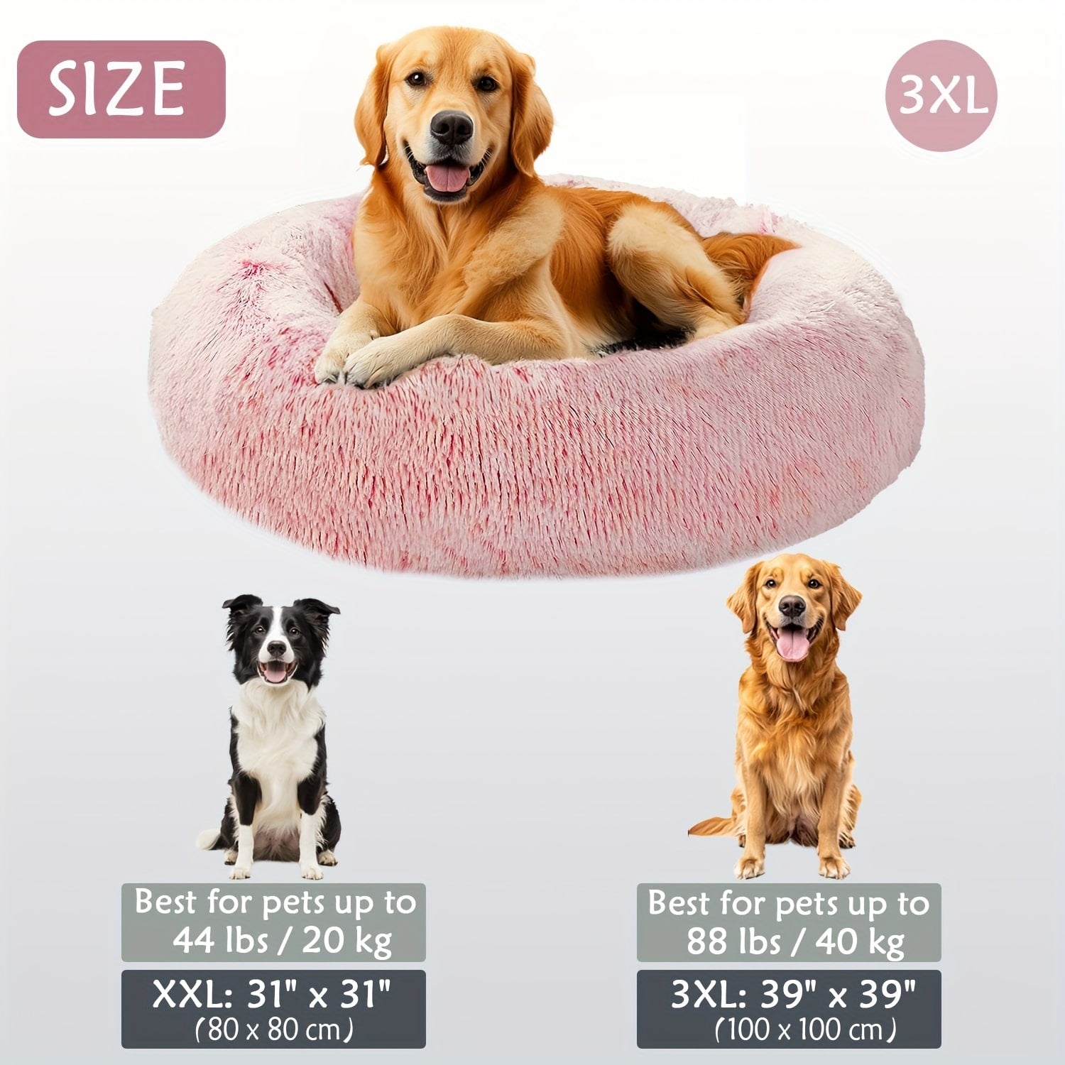 Round Plush Pet Bed - Made with Soft Faux Fur, Warm Cushion Padding, Non-Slip Base, Available in 6 Sizes, Multiple Colors - Suitable for Small, Medium, and Large Pets.