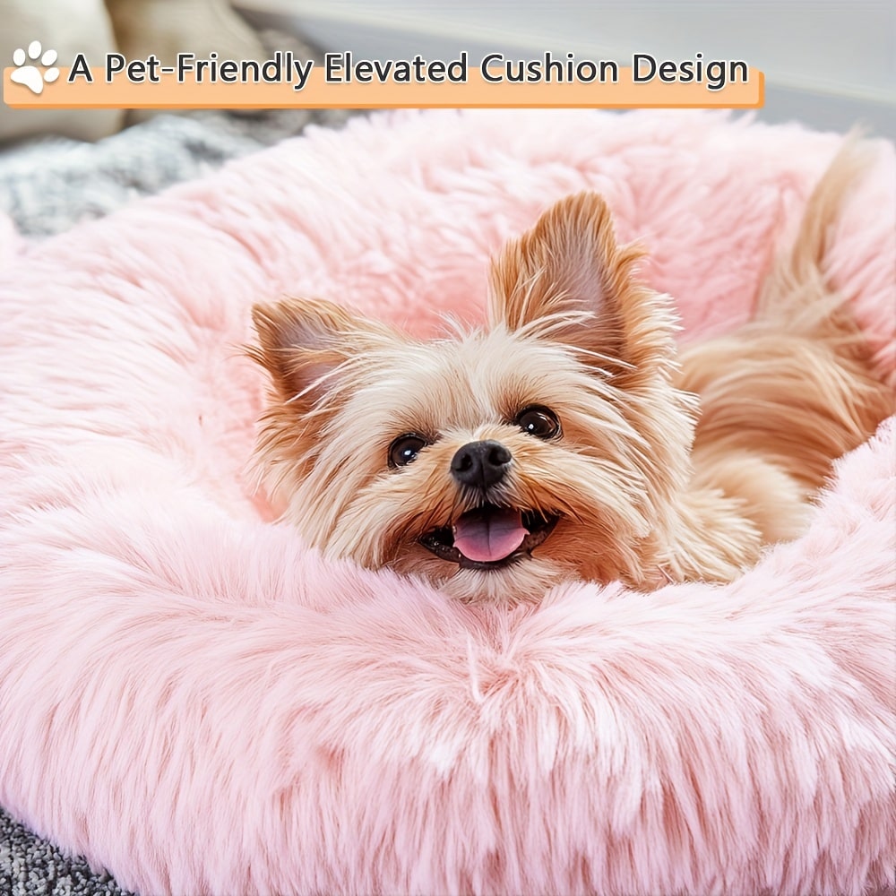 Round Plush Pet Bed - Made with Soft Faux Fur, Warm Cushion Padding, Non-Slip Base, Available in 6 Sizes, Multiple Colors - Suitable for Small, Medium, and Large Pets.